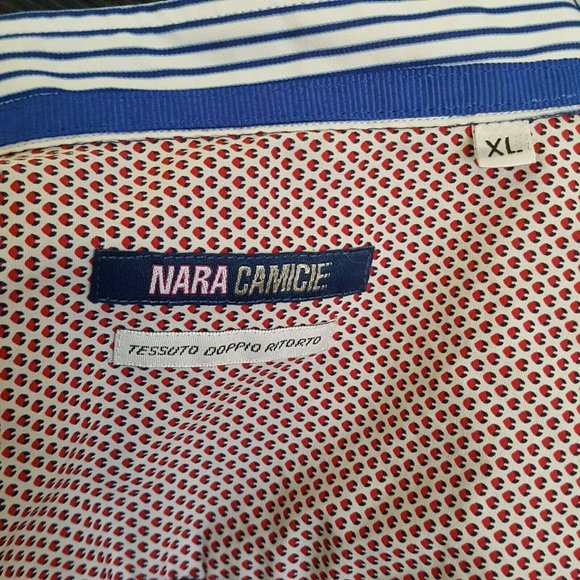 NARACAMICIE Men's XL Button Down Designer Dress Shirt Red White Blue Gray Italy - Picture 6 of 8